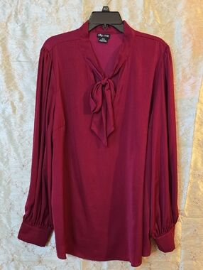 City Chic Deep Burgundy Tie-Neck Blouse